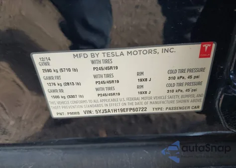 2014 Tesla Model S from USA, damaged, VIN 5YJSA1H19EFP60722